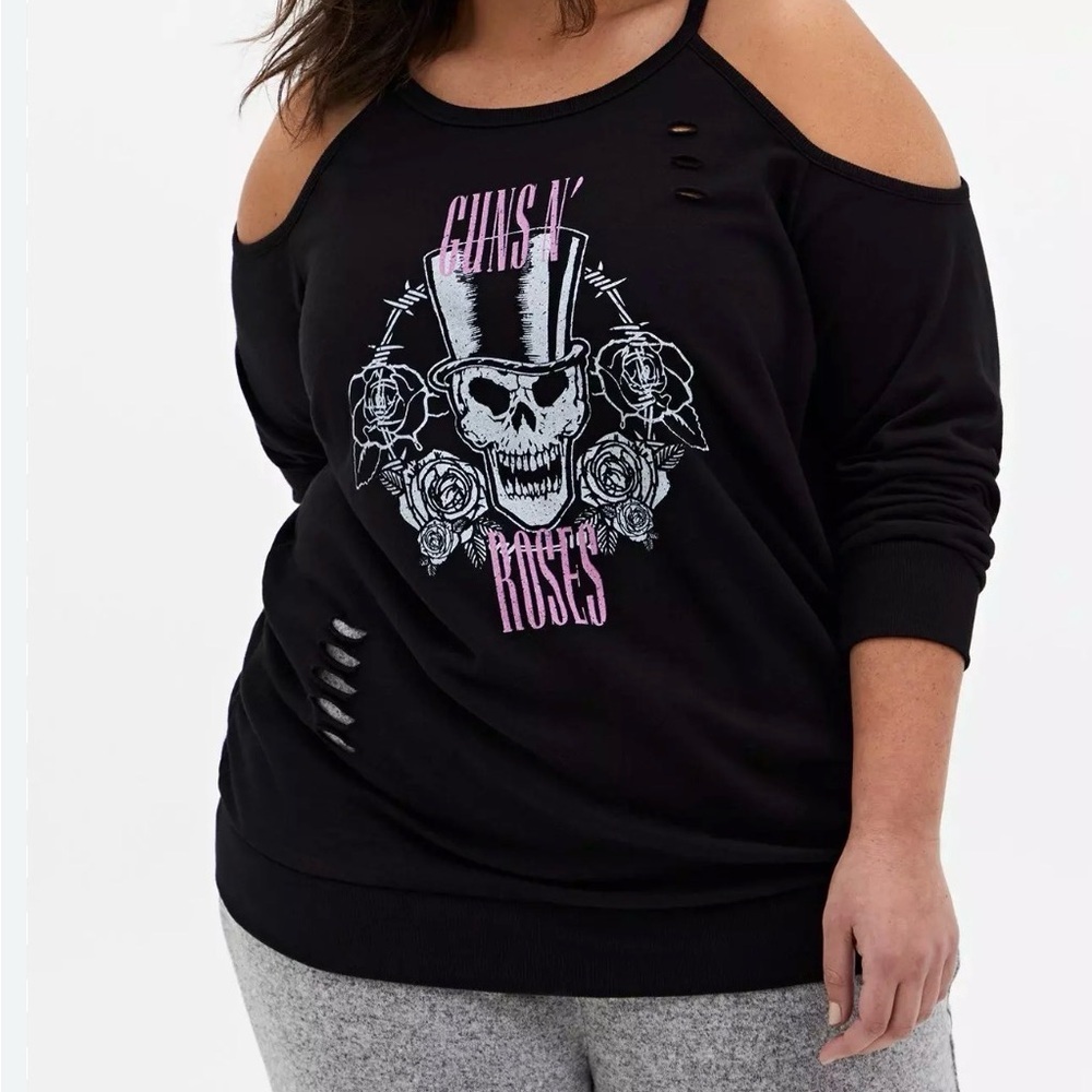Torrid Black Cold Shoulder Guns N Roses Skull Sweatshirt